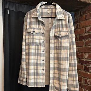 J. Crew Gray and Cream Plaid Utility Jacket